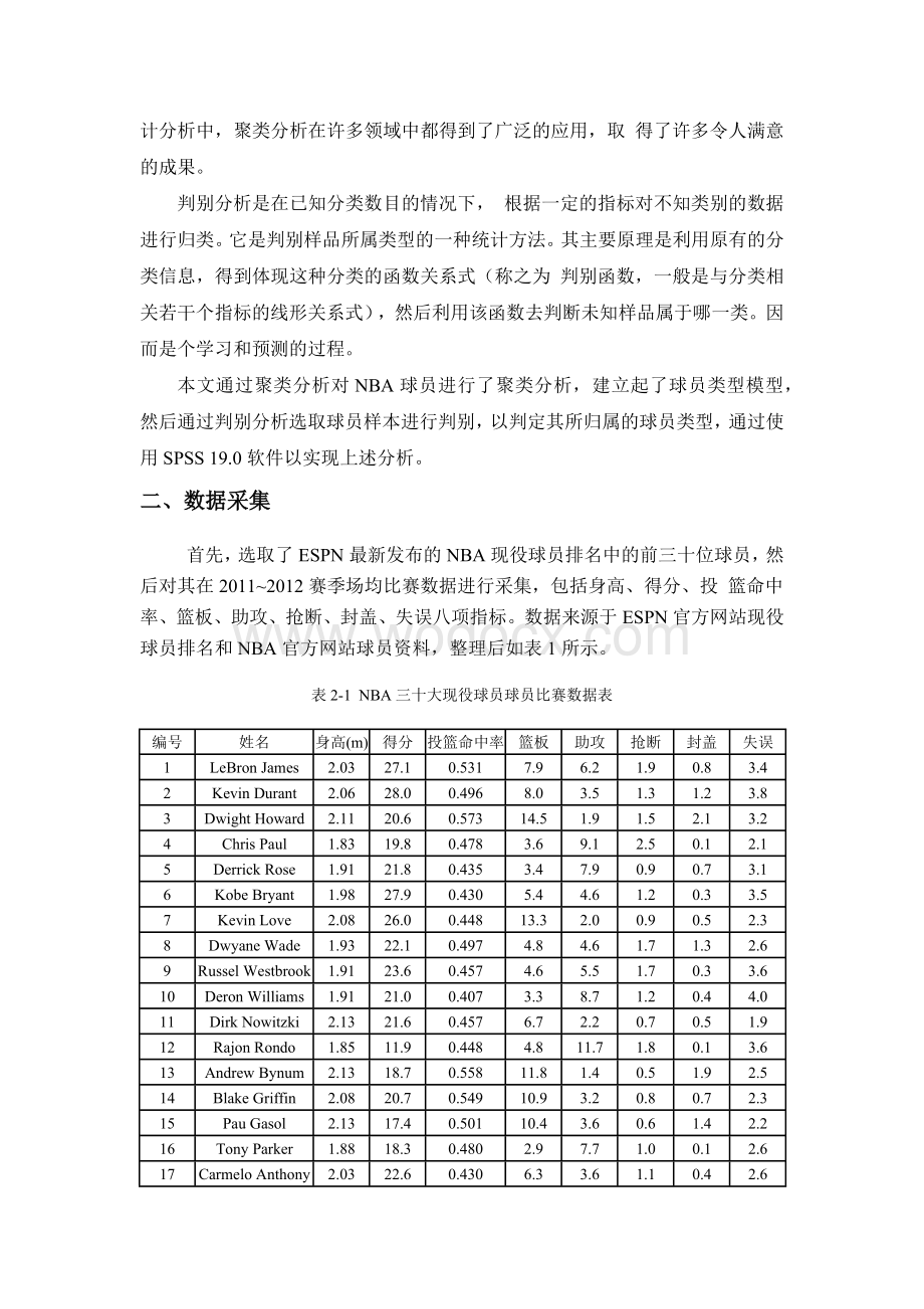 利用SPSS软件对美国职业男子篮球联赛(NBA)球员的聚类分析和判别分析.docx_第3页