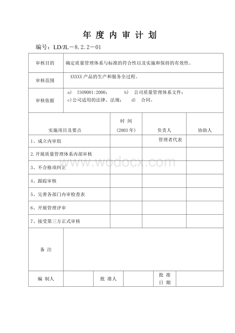 质量管理体系ISO9001年度内审计划-检查表-报告-不符合.doc_第1页