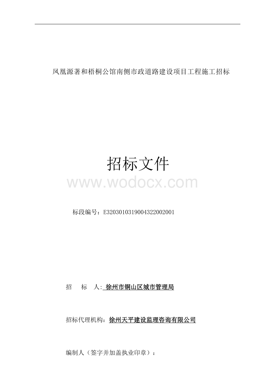 凤凰源著南侧市政道路项目招标文件.docx_第1页