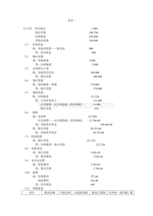 企业会计模拟实训教程（单项实训）（第四版）课后习题答案作者黄明财务会计部分.DOC