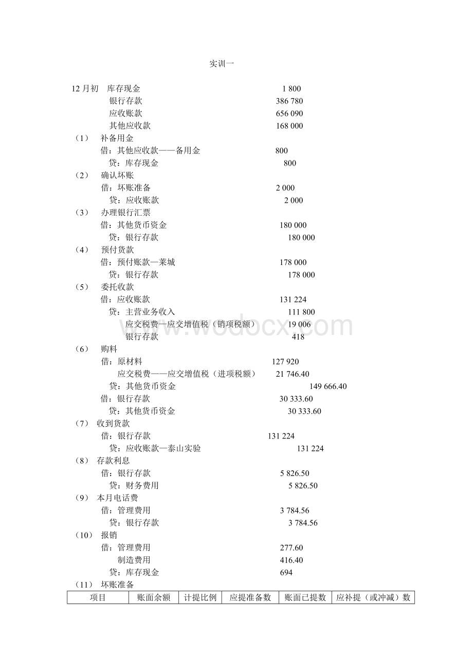 企业会计模拟实训教程（单项实训）（第四版）课后习题答案作者黄明财务会计部分.DOC_第1页