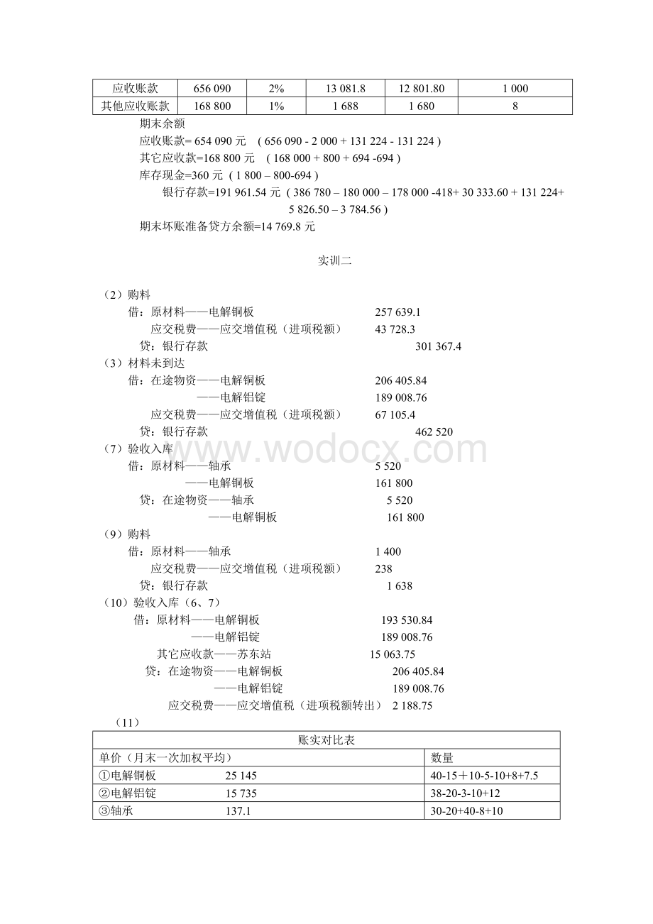 企业会计模拟实训教程（单项实训）（第四版）课后习题答案作者黄明财务会计部分.DOC_第2页