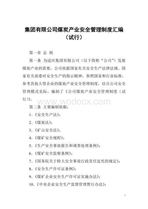 某某集团有限公司煤炭产业安全管理制度汇编.doc