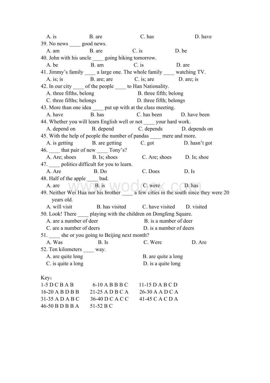 初中英语主谓一致各种练习题.doc_第3页