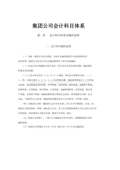 集团公司常用会计科目体系明细表.doc