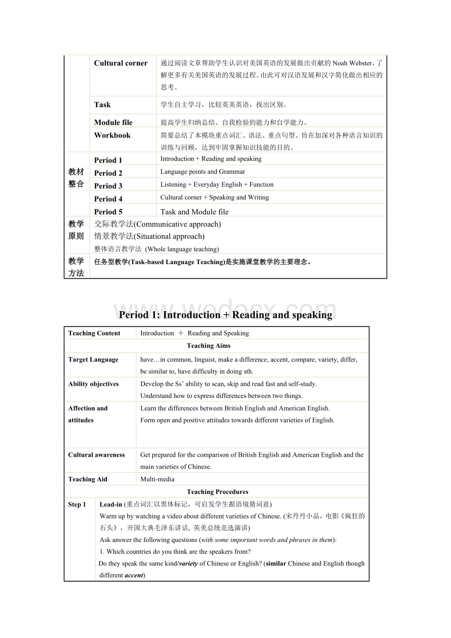 必修5MODULE1BRITISHANDAMERICANENGLISH教案设计.doc_第2页