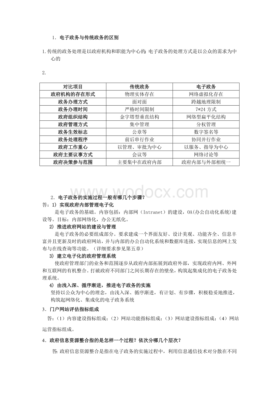 电子政务考试简答论述题.doc_第1页