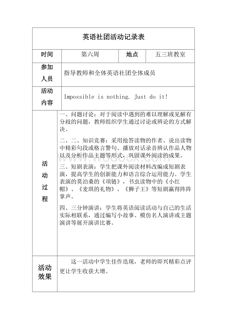 英语社团活动记录表.docx_第1页