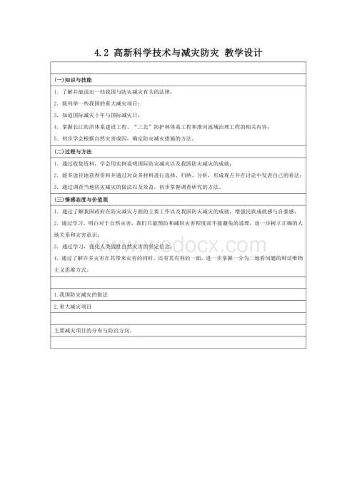 高中地理湘教版选修五教案 4.2 高新科学技术与减灾防灾.doc