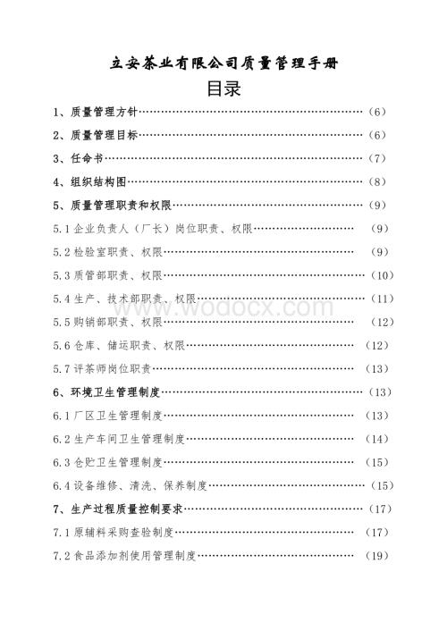 立安茶业有限公司质量管理手册.doc