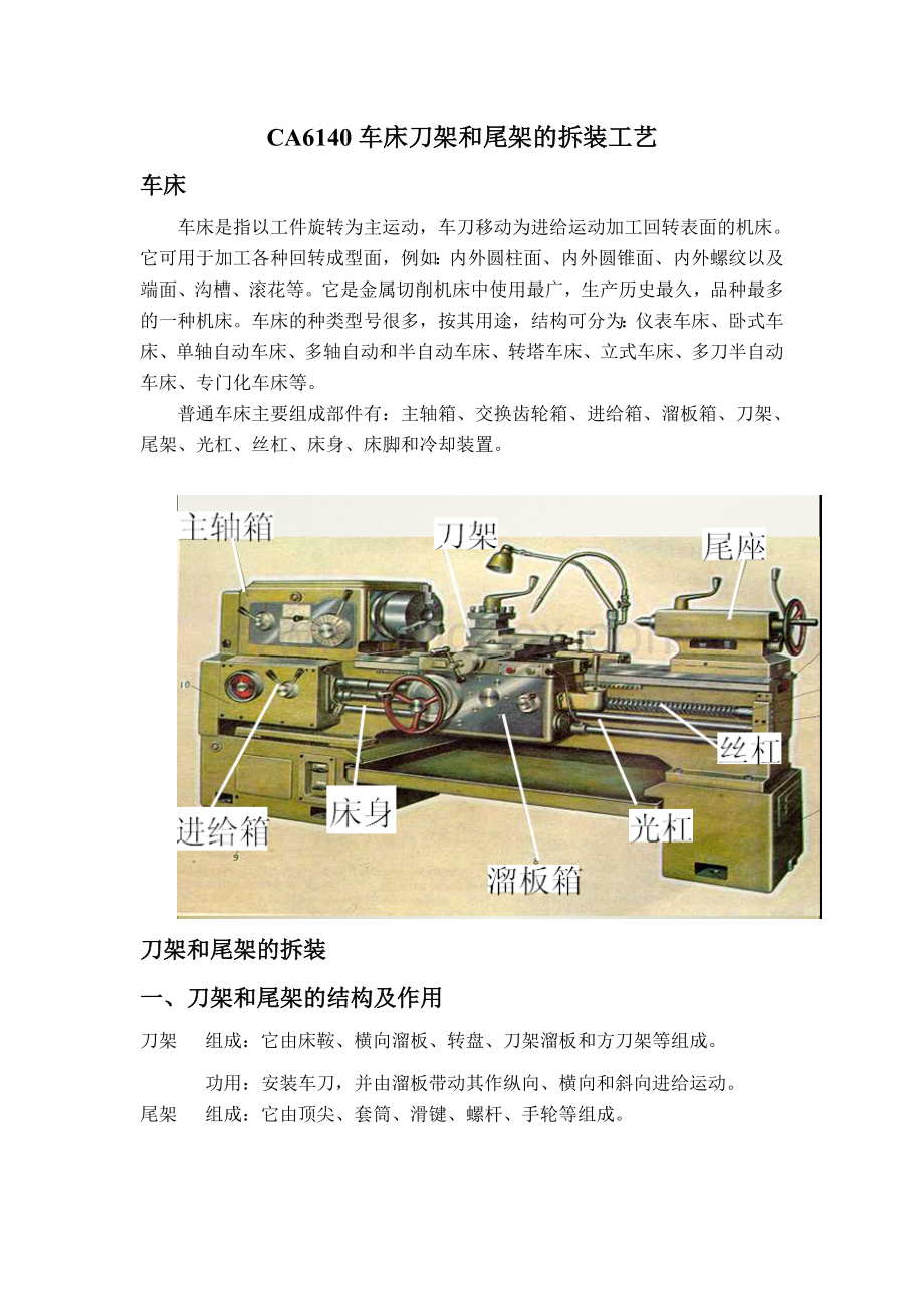 车床刀架和尾架的拆装工艺和实训报告.doc_第2页