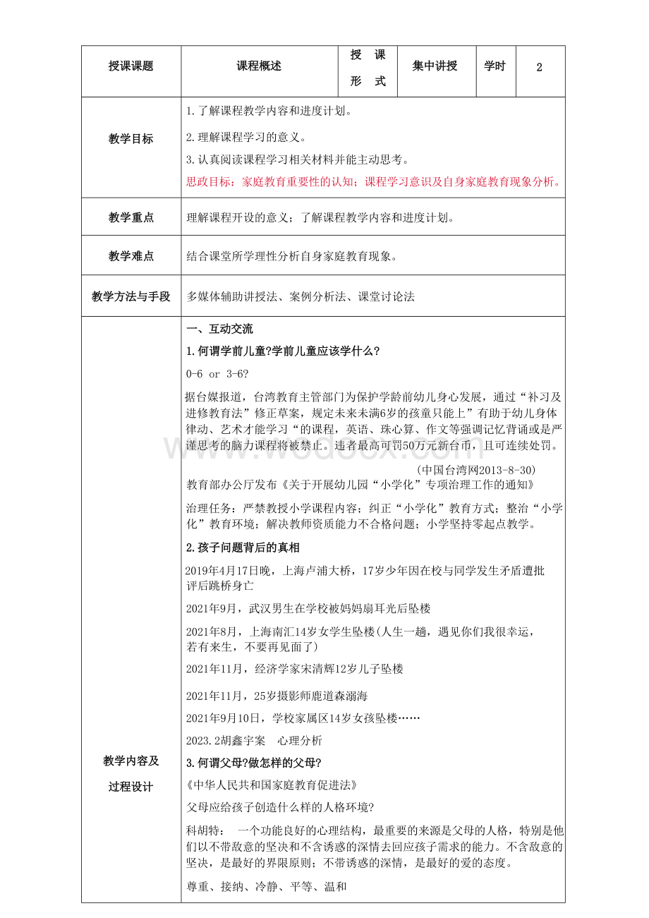 《学前儿童家庭与社区教育慕课版》 教案全套 第1--7章 家庭与学前儿童家庭教育---社区与学前儿童家庭教育.docx_第2页