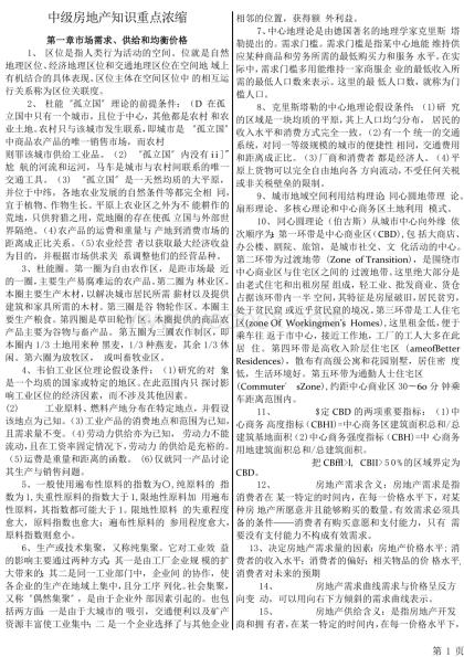 中级经济师 房地产专业知识与实务 重点浓缩（背诵版） 小抄版.doc