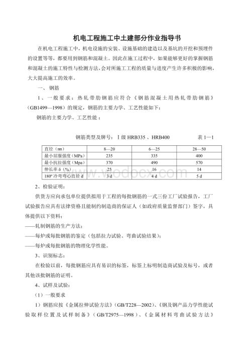 机电工程施工中土建部分作业指导书.doc