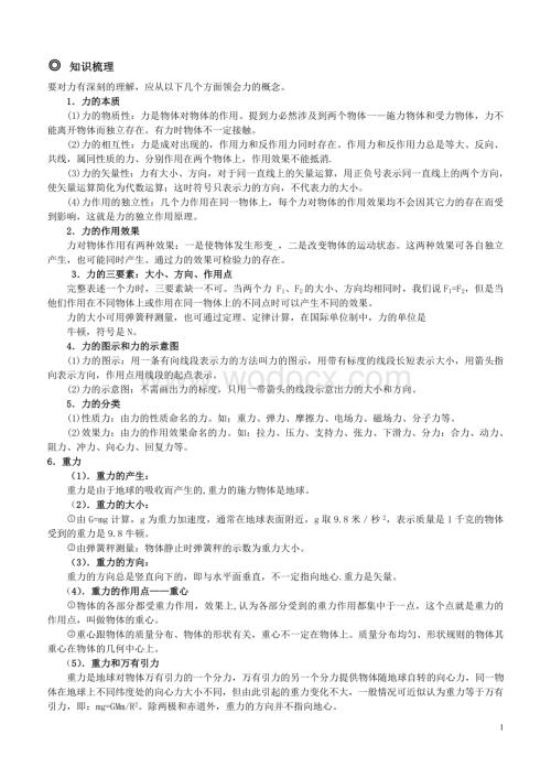 高一物理必修一第三章研相互作用知识点及练习.doc