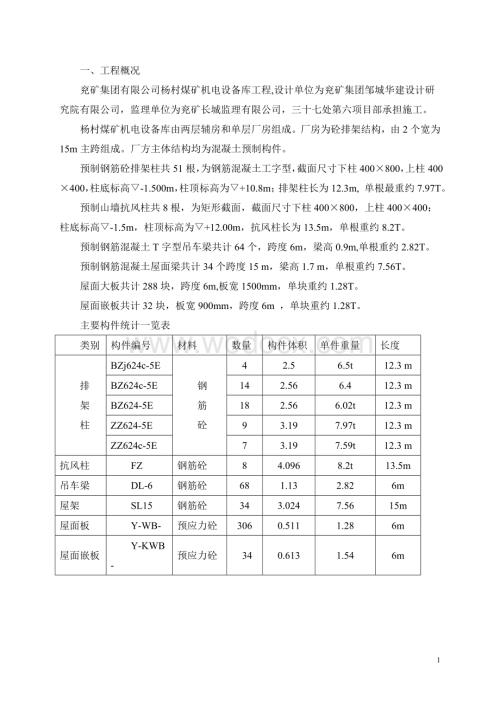 兖矿集团有限公司杨村煤矿机电设备库施工措施.doc