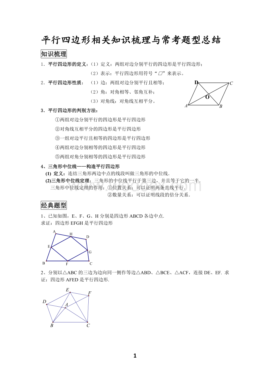 平行四边形相关知识梳理与常考题型.docx_第1页